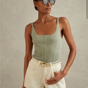 Reiss Sage Green Verity Fitted Camisole with corset detailing